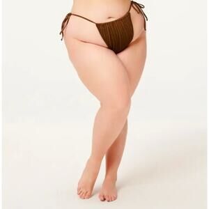 Good American Always Fits Tiny Ties Bikini Bottoms 5/6 2XL-3XL Mocha Brown NWT